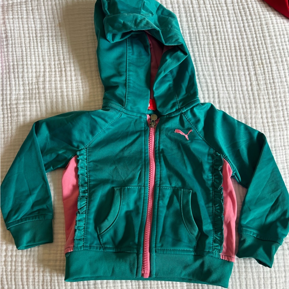 Puma Green and Pink Toddler Outfit / Tracksuit 18 months